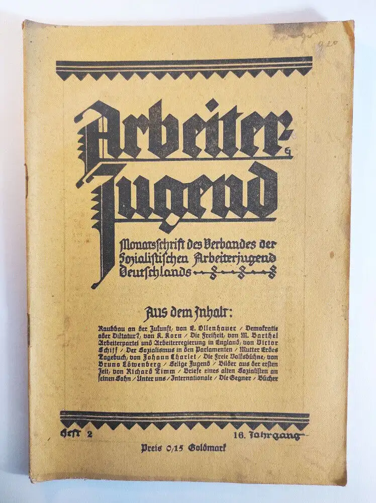 Arbeiter Jugend Heft 2 Raubbau an der Zukunft 1924 Heft 2