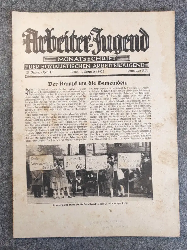 Zeitschrift Arbeiter Jugend 21 Jahrgang Heft 11 Berlin 1929