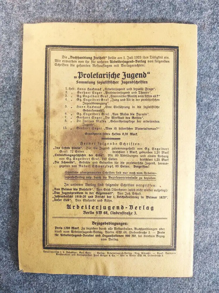 Arbeiter Jugend Heft 8 August 1923 Deutscher Arbeiterjugendtag