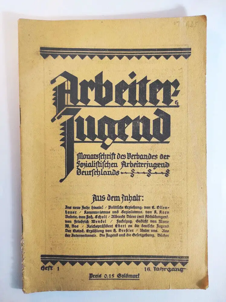 Originales Heft Arbeiter Jugend 16 Jahrgang 1924 Politische Erziehung