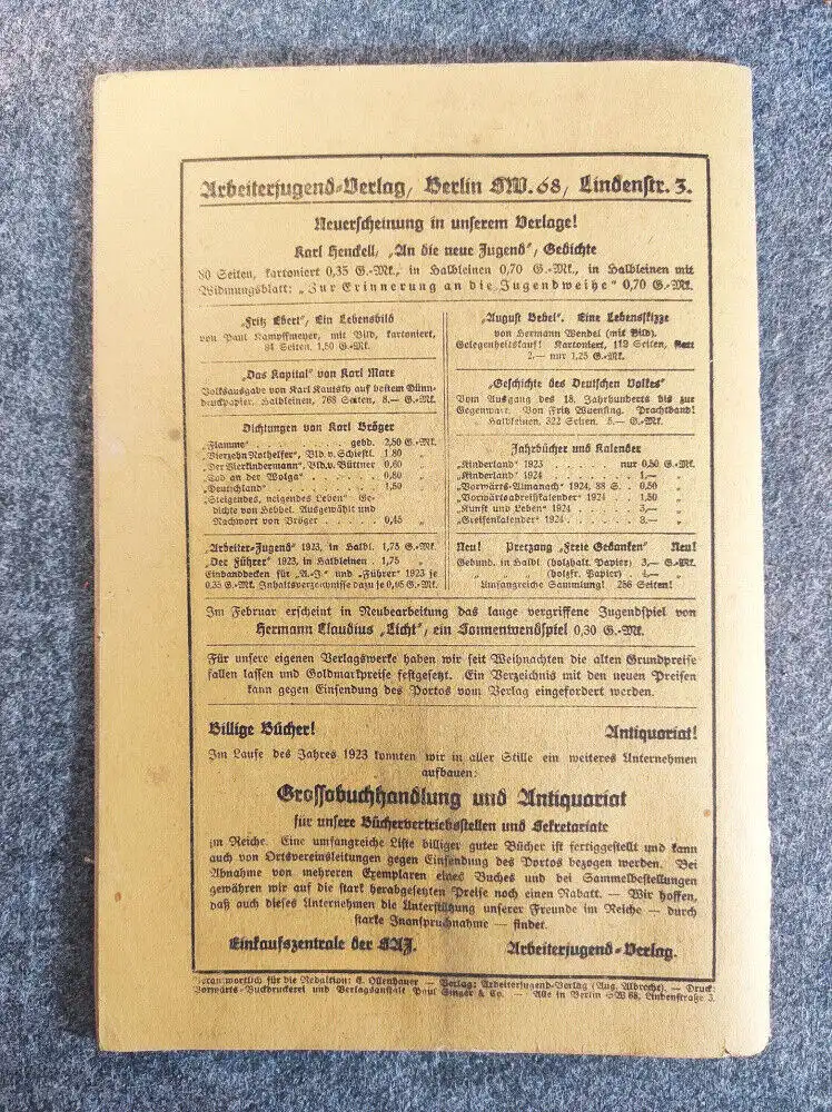 Originales Heft Arbeiter Jugend 16 Jahrgang 1924 Politische Erziehung