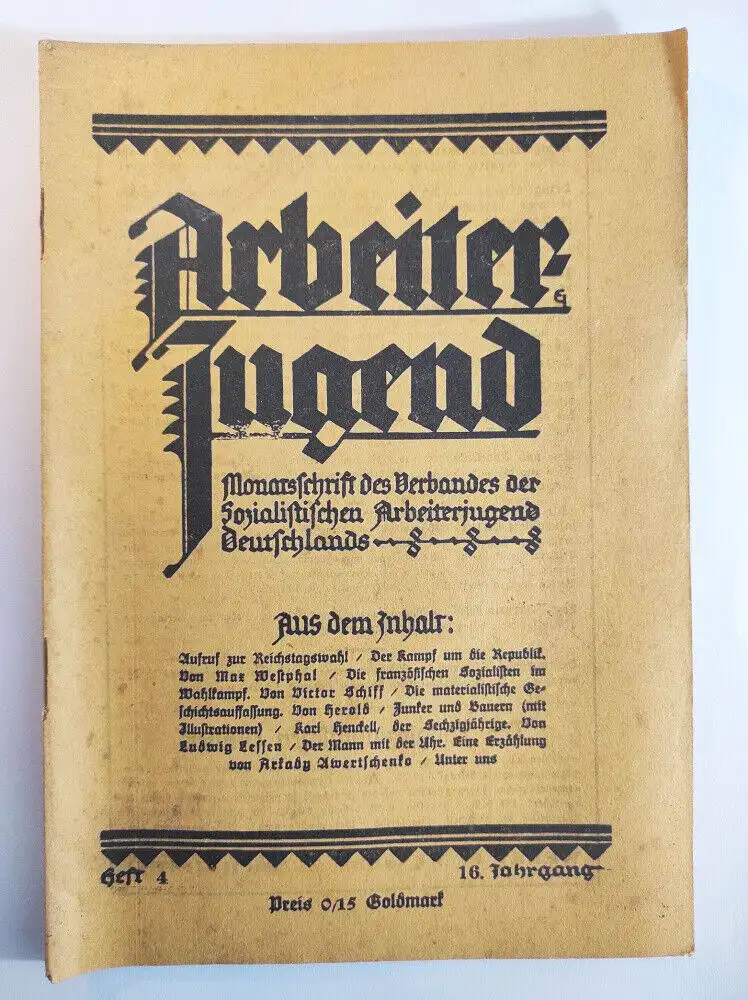 Arbeiter Jugend Heft 4 Jugendgenossen und Genossinnen April 1924