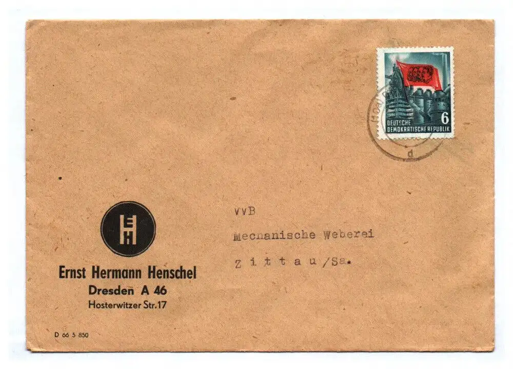 Brief Ernst Hermann Henschel an VVB Mechanische Weberei DDR