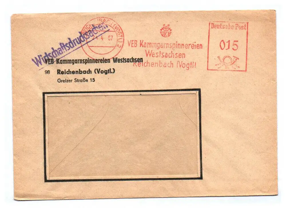 Wirtschaftsdrucksachsen 1967 DDR VEB Kammgarnspinnereiem Westsachsen