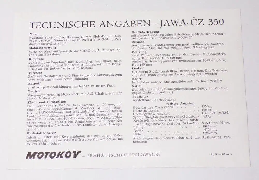 Druck Jawa Das neue Modell 350 Werbung Reklame Blatt Print 1957