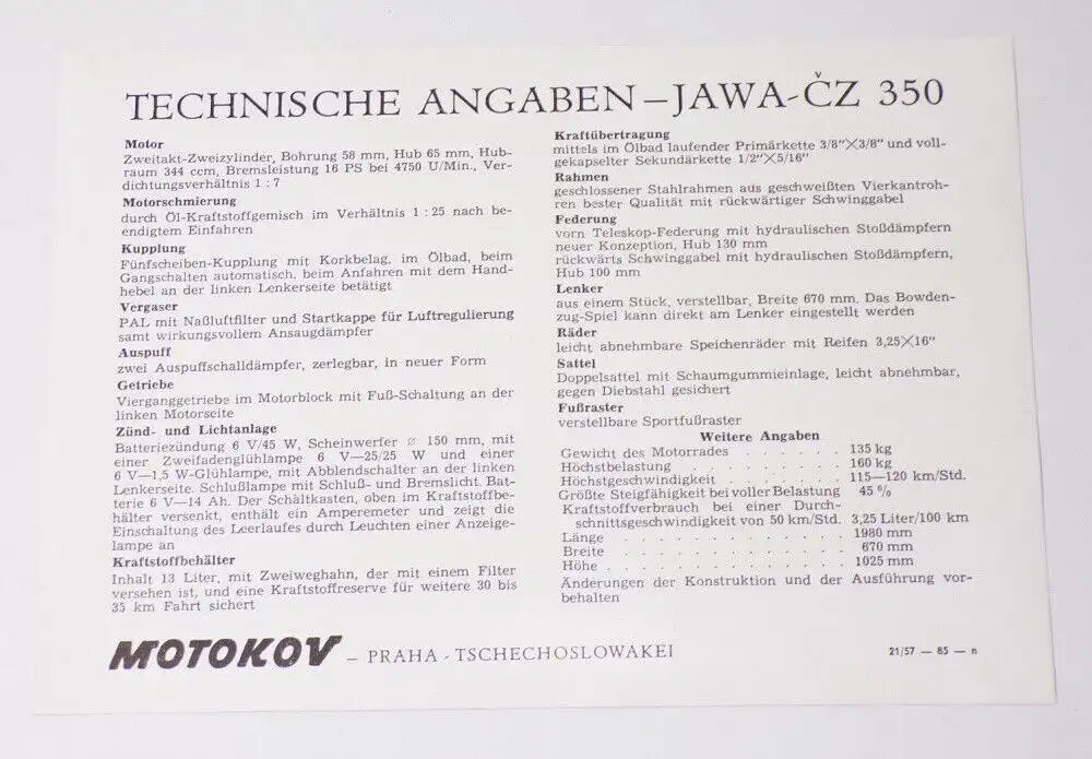 Druck Jawa Das neue Modell 350 Werbung Reklame Blatt Print 1957 