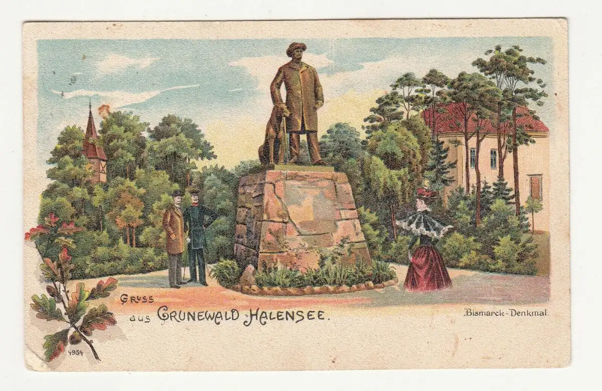 Litho Ak Grunewald Halensee Denkmal Bahnpost Dresden-Bodenbach Zug526  1917