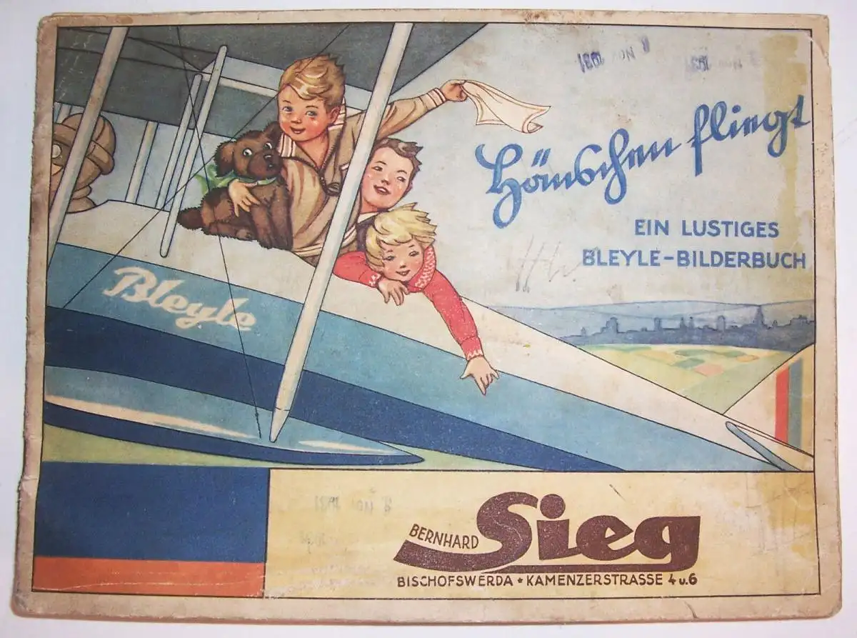 Bleyle Bilderbuch Hänschen fliegt 1930 Bischofswerda Kinderbuch Werbung