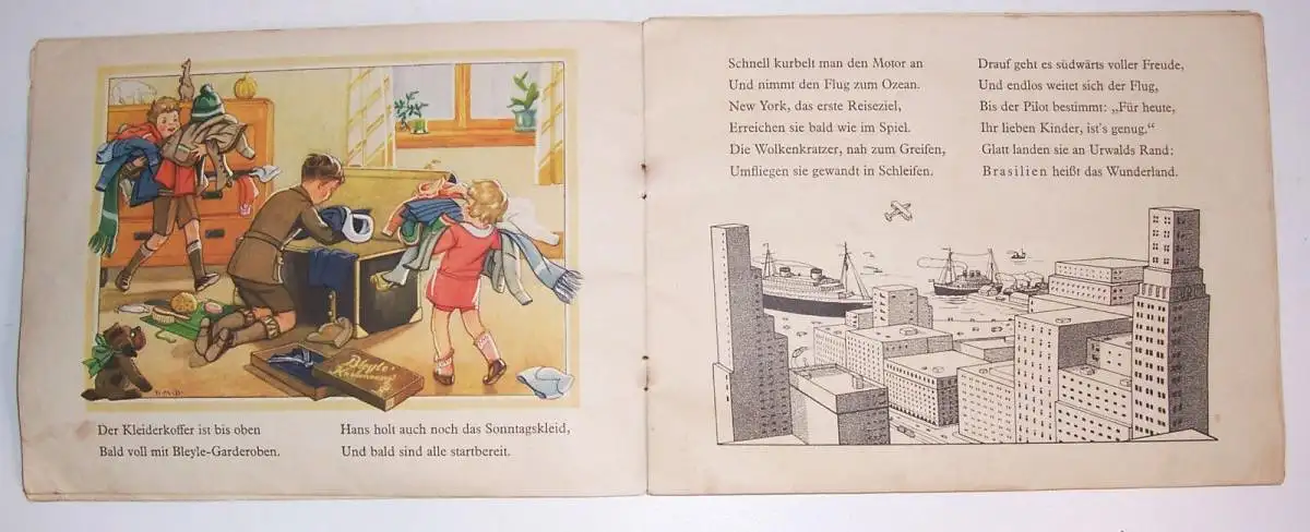 Bleyle Bilderbuch Hänschen fliegt 1930 Bischofswerda Kinderbuch Werbung