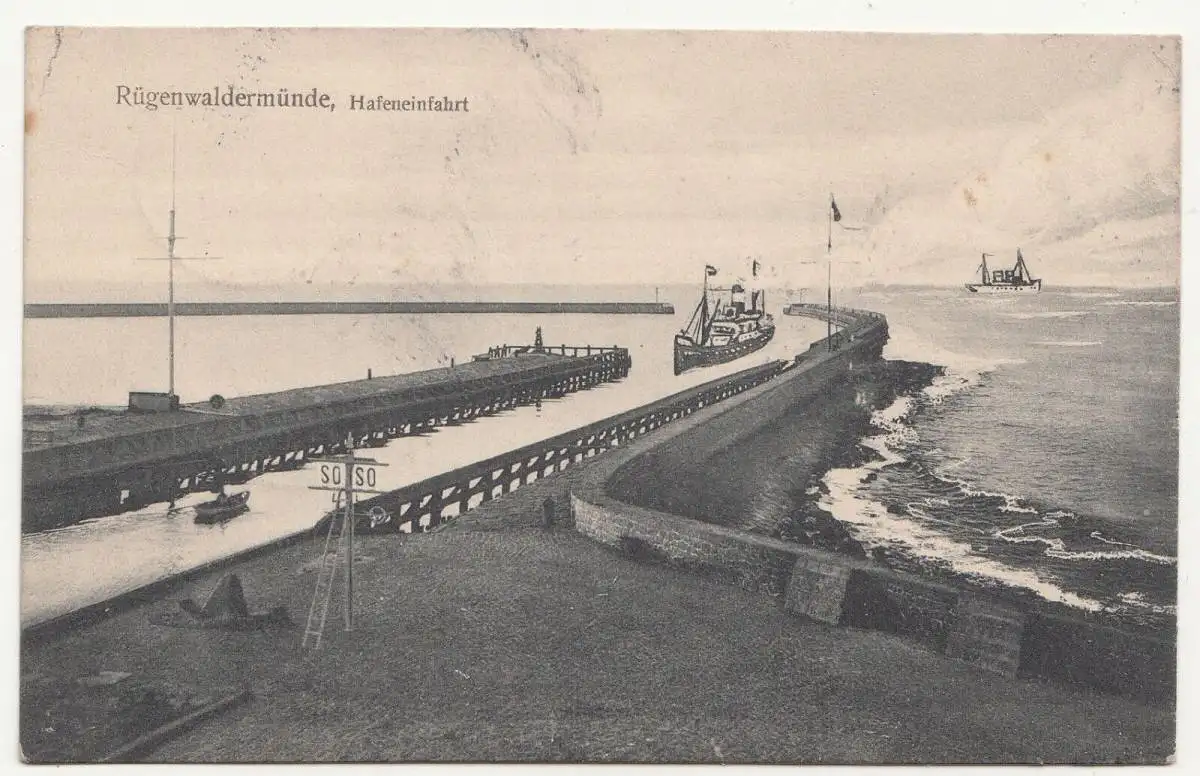 Ak Rügenwaldermünde Hafeneinfahrt Pommern Darłówko polska 1915 ! (A2242