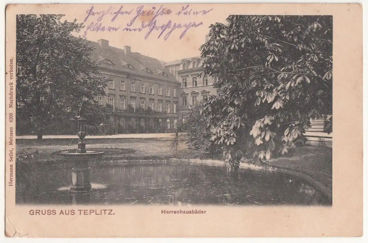 Litho Ak Gruss aus Teplitz Herrenhausbäder 1907 Böhmen ceska ! (A590