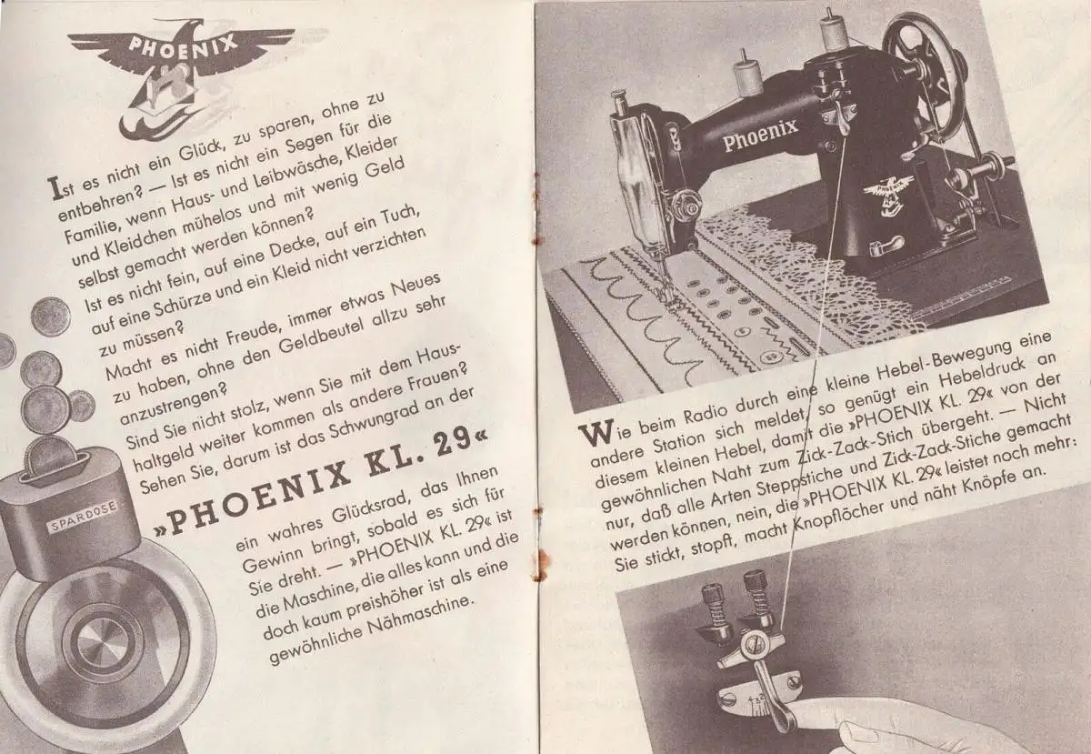 Werbe Prospekt Phoenix Nähmaschinen Baer & Rempel Bielefeld um 1935 ! (D