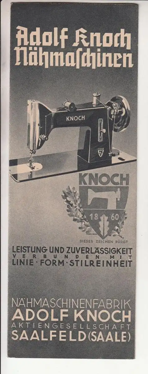 Werbe Prospekt Adolf Knoch Nähmaschinen Saalfeld ( Saale ) um 1935 ! (D