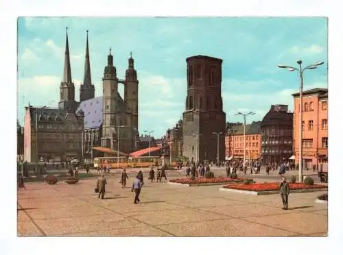 Ak Halle Saale Marktplatz Menschen 1966