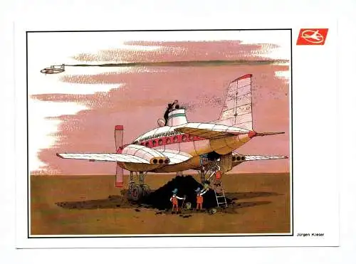 Künstler Ak Flugzeug Jürgen Kieser Interflug 1985 DDR