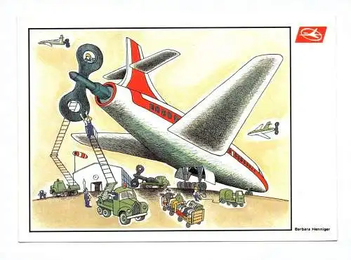 Künstler Ak Flugzeug mit Drehschlüssel Interflug DDR 1985