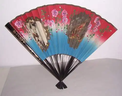 Antiker handbemalter japanischer Papier Fächer Geisha Japan vor 1945 !