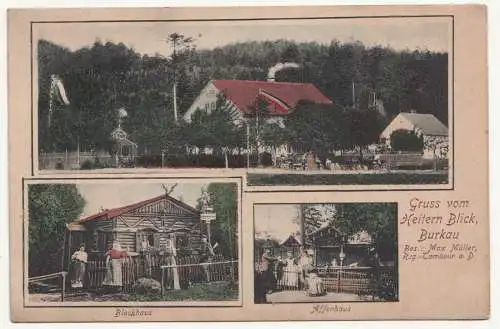 Kolo. Litho Ak Gruss v. heiteren Blick Blockhaus Affenhaus Burkau 1906