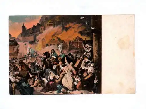 Künstler Ak Zerstörung von Heidelberg durch die Franzosen