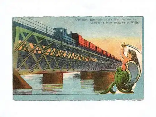 Künstler Ak Warschau Eisenbahnbrücke Warszawa 1916 Feldpost