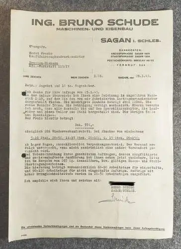Angebot für Wagenheber Maschinen Eisenbahnbau Sagan 1943 Schlesien