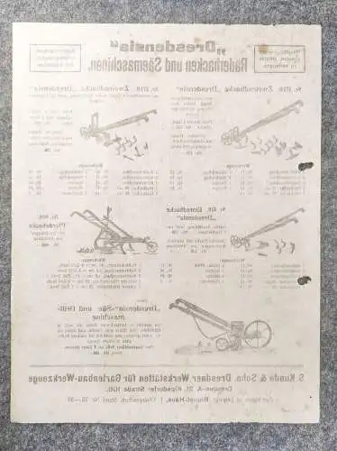 Dresdensia Räderhacken und Säemaschinen altes Werbeblatt