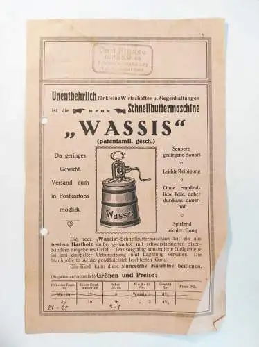 Werbung Schnellbuttermaschine Wassis Varl Flügge Berlin