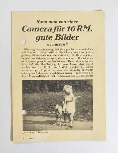 Prospekt Kamera für 16 Reichsmark Die Zeiss Ikon Box Tengor
