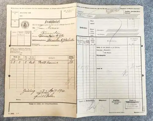 Sächsische Staatseisenbahn Geising nach Bärenstein 1910 Frachtbrief