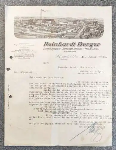 Altes Angebot Dampfsägewerk Schöneck 1935