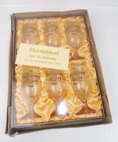 Ehrengeschenk Waggonbau Bautzen 6 Gläser Set Jubiläumsnipper DDR