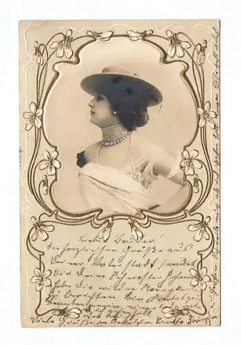 Jugenstil Ak 1903 Frau in feiner Mode Kamenz