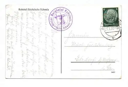 Ak Kuhstall Sächsische Schweiz 1937 Stempel Berghotel Berggasthaus