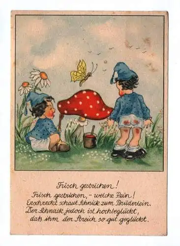 Künstler Ak Margarete Palu Kinder mit Pilz und Schmetterling