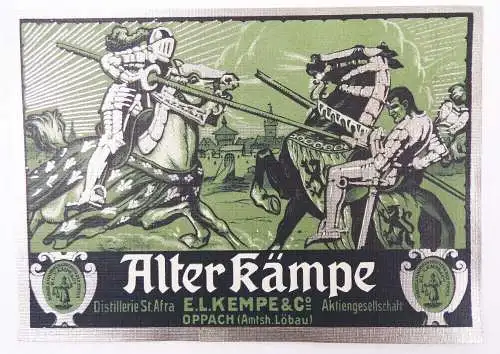 Kempe Oppach Alter Kämpe Etikett Spirituose Reklame