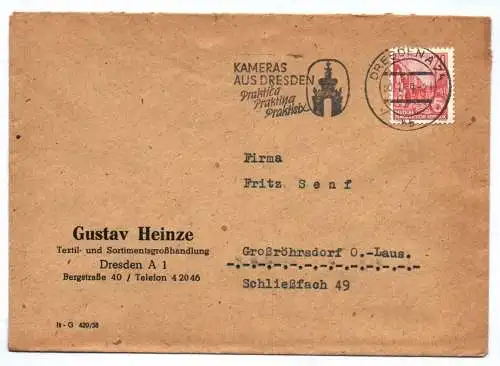Brief DDR 1959 Gustav Heinze Textil Sortimentsgroßhandlung Dresden