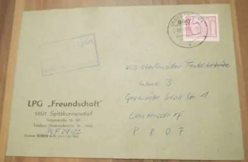 Firmenbrief LPG Freundschaft Spitzkunnersdorf DDR 1987