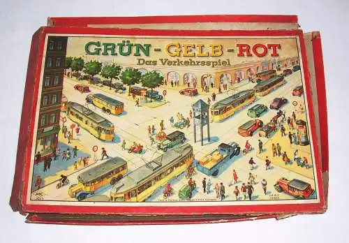 Grün - Gelb - Rot Das Verkehrsspiel ABC Verlag Nürnberg um 1935 mit Zinnfiguren