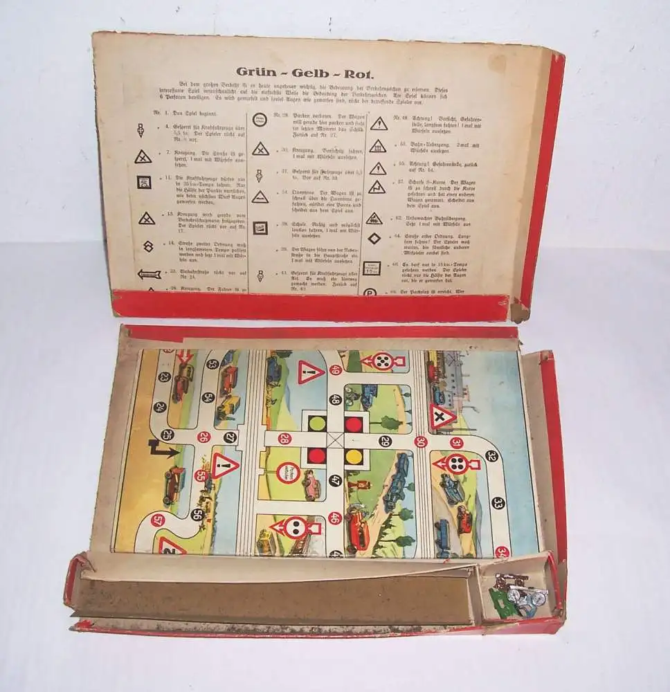 Grün - Gelb - Rot Das Verkehrsspiel ABC Verlag Nürnberg um 1935 mit Zinnfiguren 1