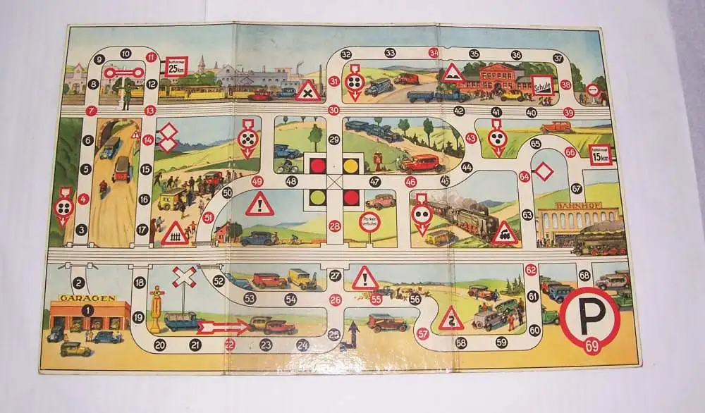 Grün - Gelb - Rot Das Verkehrsspiel ABC Verlag Nürnberg um 1935 mit Zinnfiguren 2
