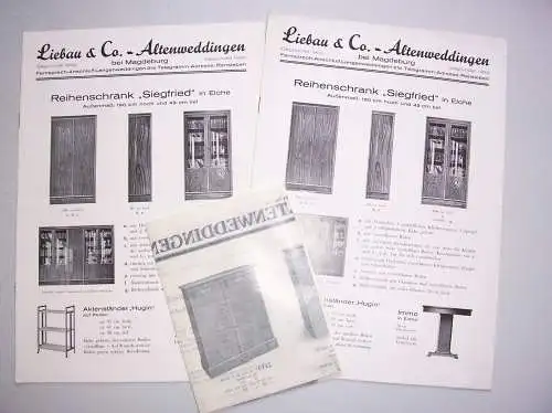 3 x Werbe Papiere Liebau & Co Altenweddingen bei Magdeburg Büromöbel 1935er ! (D