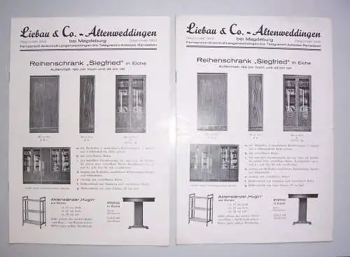 3 x Werbe Papiere Liebau & Co Altenweddingen bei Magdeburg Büromöbel 1935er ! (D