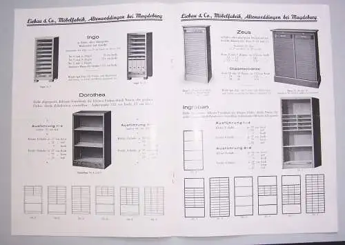 3 x Werbe Papiere Liebau & Co Altenweddingen bei Magdeburg Büromöbel 1935er ! (D
