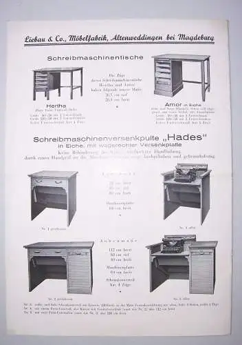 3 x Werbe Papiere Liebau & Co Altenweddingen bei Magdeburg Büromöbel 1935er ! (D