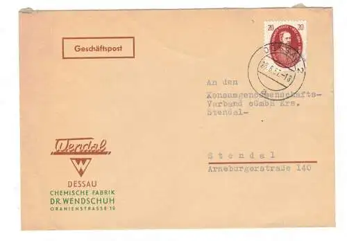 Werbe Brief Wendal Chemische Fabrik Dessau 1957 !