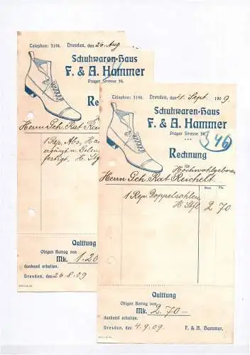 Alte Litho Rechnung Schuhwaren Haus Hammer Dresden 1909 Reklame Sammler 