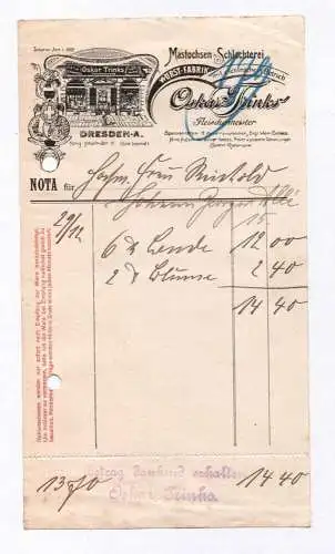 Dresden Litho Nota Wurstfabrik Schlachterei Fleischer Metzger 