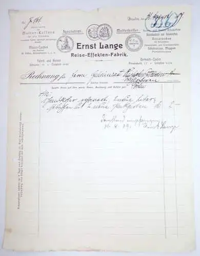 Rechnung Ernst Lange Reise Effekten Fabrik Dresden 1909