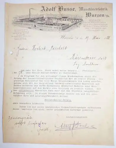 Prospekt Adolf Busse Wurzen Maschinenfabrik Frachtbrief Litho Rechnung 1920