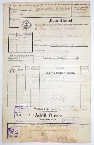 Prospekt Adolf Busse Wurzen Maschinenfabrik Frachtbrief Litho Rechnung 1920